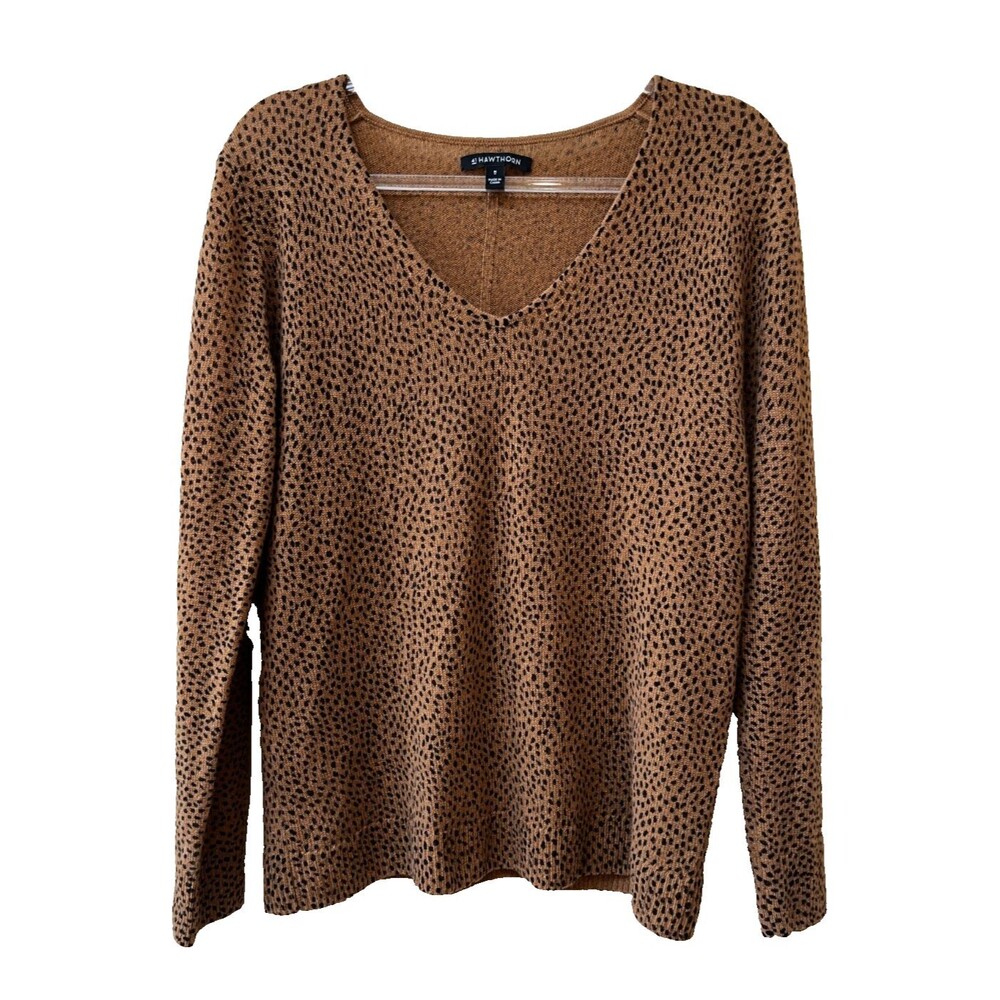 41 Hawthorn Animal Print 100% Cashmere V Neck Sweater Womens size M Brown Black